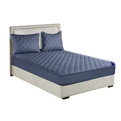 NNEAGS Blue 183cm Wide Cross-Hatch Mattress Cover Thick Quilted Stretchable Bed Spread Sheet Protector with Pillow Covers-0