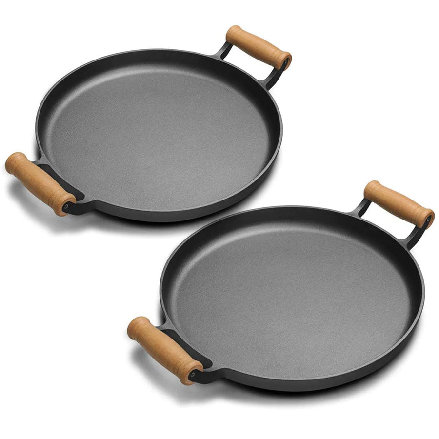 SOGA 2X 31cm Cast Iron Frying Pan Skillet Steak Sizzle Fry Platter With Wooden Handle No Lid-0