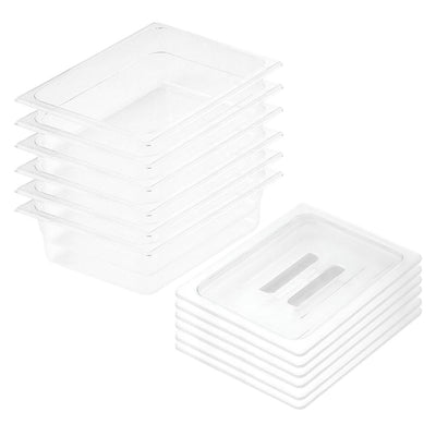 NNEAGS 100mm Clear Gastronorm GN Pan 1/2 Food Tray Storage Bundle of 6 with Lid-0