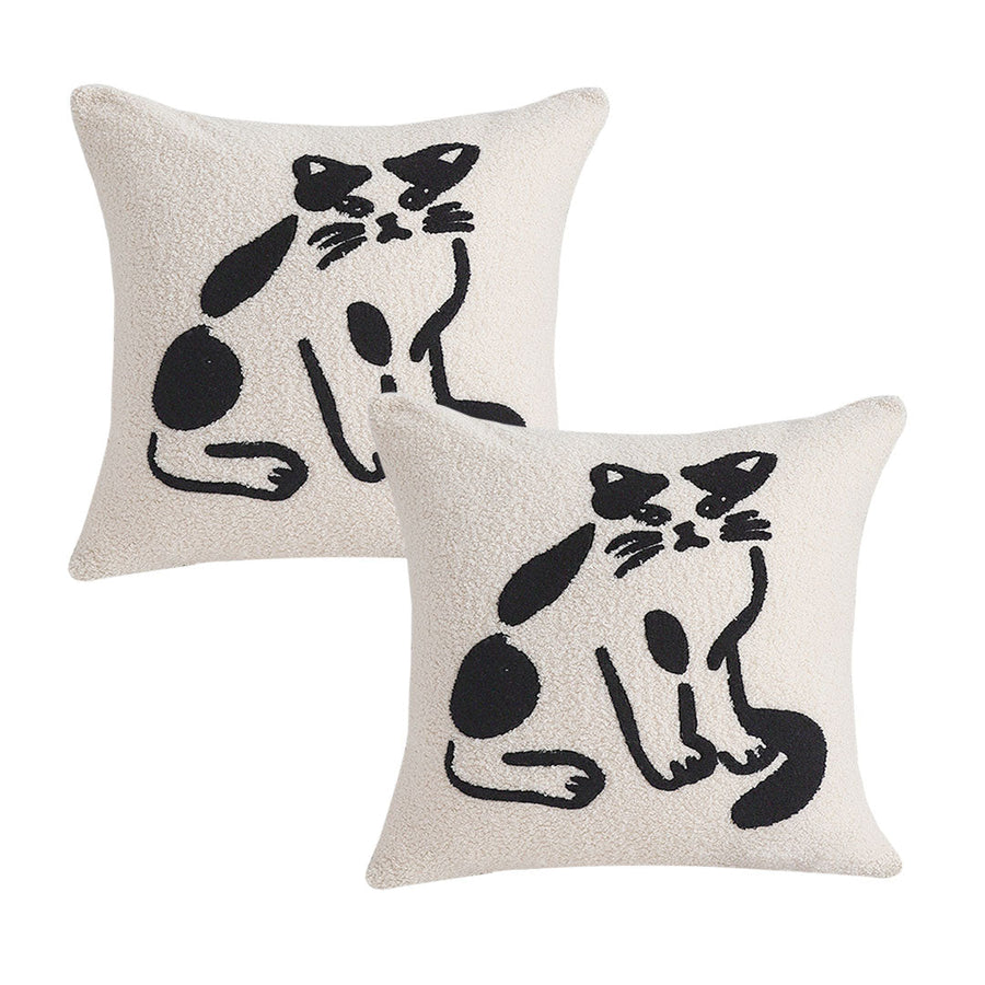 SOGA 2x 45cm Off-White Cat Design Square Throw Pillow-0