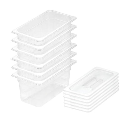 NNEAGS 150mm Clear Gastronorm GN Pan 1/3 Food Tray Storage Bundle of 6 with Lid-0