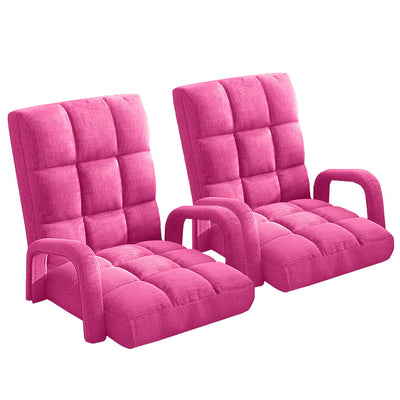 NNEAGS 2X Foldable Lounge Cushion Adjustable Floor Lazy Recliner Chair with Armrest Pink-0