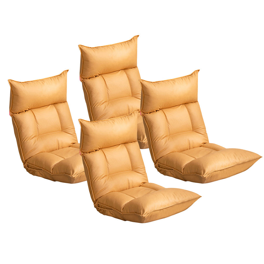 NNEAGS 4X Yellow Lounge Recliner Lazy Sofa Bed Tatami Cushion Collapsible Backrest Seat Home Office Decor-0