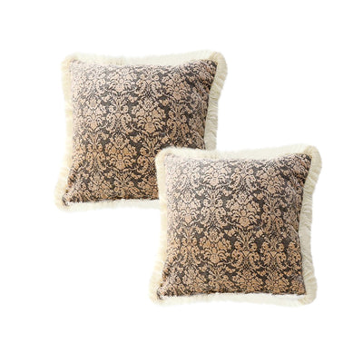 NNEAGS 2X 45cm Wabi-sabi Floral Cover & Vintage Dark Floral Tassel Square Throw Pillow-0