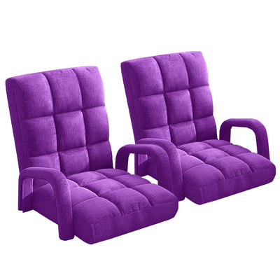 NNEAGS 2X Foldable Lounge Cushion Adjustable Floor Lazy Recliner Chair with Armrest Purple-0