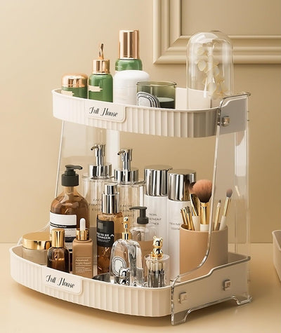 2 Tier Skincare Organizer,Makeup Storage for Dressing Table, Large Capacity Cosmetics Shelf Perfume Holder for Bathroom,Vanity,Bedroom Kitchen Countertop(Beige)