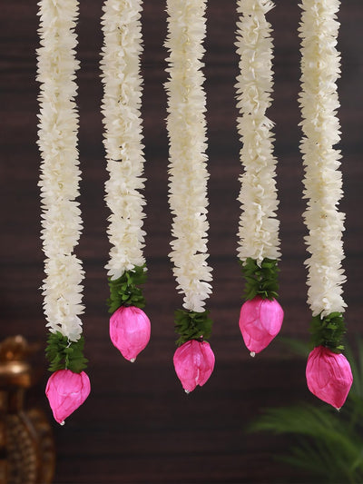 5 Pcs Lotus Hangings for Decoration Home Decor Wall Door Mandir Pooja Room Office Wedding Stage Backdrop Decorative Items (37.3 Cm Each) Artificial Mogra Flower Garlands