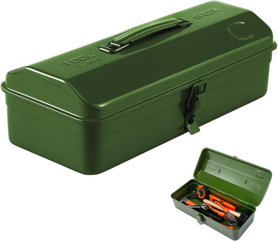 Large Metal Tool Storage Box with Handle for Workshop Portable Tool Case with Lid Locking Organiser Box Portable Steel Small Tools Boxs for Hardware Part(Green,1)