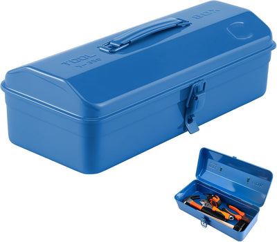 Large Metal Tool Storage Box with Handle for Workshop Portable Tool Case with Lid Locking Organiser Box Portable Steel Small Tools Boxs for Hardware Part(Blue,1)