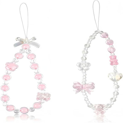 Beaded Phone Charm Lanyard - Cute Charm Keychain with Pearl & Crystal Design, 2 PCS Multi-Functional Keychain for Women & Girls, Phone Accessories & Bag Keychains