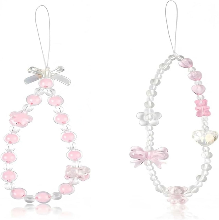 Beaded Phone Charm Lanyard - Cute Charm Keychain with Pearl & Crystal Design, 2 PCS Multi-Functional Keychain for Women & Girls, Phone Accessories & Bag Keychains