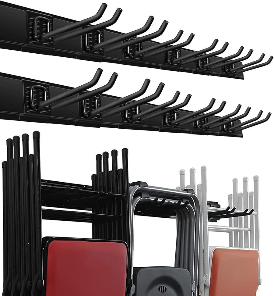 Garage Storage Organization Wall Mount, Garden Tool Rack Organizer Heavy Duty Folding Chair Hangers with 12 Adjustable Hooks 96Inch Tracks Max Load 900Lb