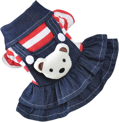Pet Dog Denim Striped Strap Short Skirt Adorable Warm Soft Dog Apparel Small Pet Dog Cat Puppy Decor Dress