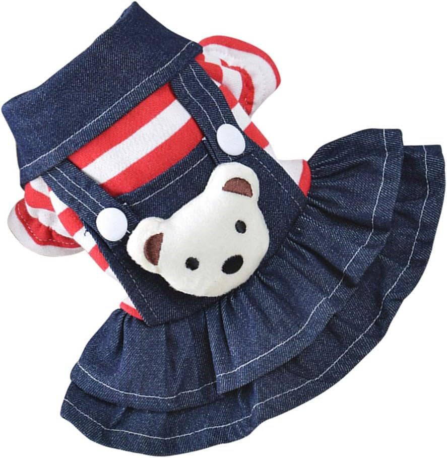 Pet Dog Denim Striped Strap Short Skirt Adorable Warm Soft Dog Apparel Small Pet Dog Cat Puppy Decor Dress
