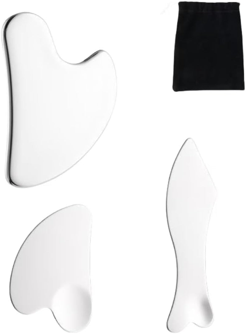 3 Pack Manual Scraping Massage Tool, Detailer Guasha Set for Face Neck | Stainless Steel Gua Sha Set, Promote Blood Circulation & Lymphatic Drainage, Reduces Puffiness & Fine Lines on Face & Neck