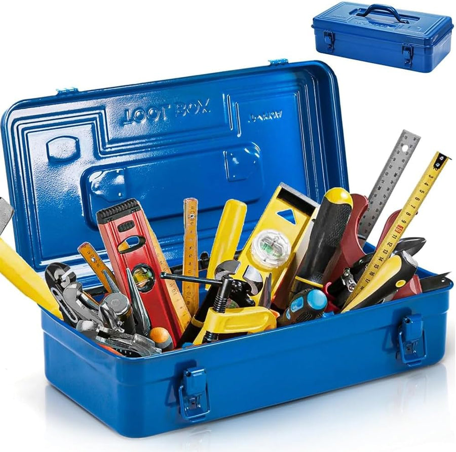 Metal Tool Organizer Box,Heavy Duty Storage Toolbox Chest,With Double Latch Closure and Handle,Portable Iron Sheet Storage Box,For Workshop,Garage,Warehouse,Household