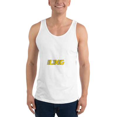 LXG AU Tank — White with gold LXG chest print