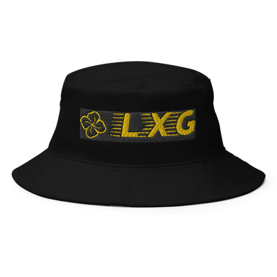 LXG AU Embroidered Bucket Hat — Blackout, gold LXG embroidery