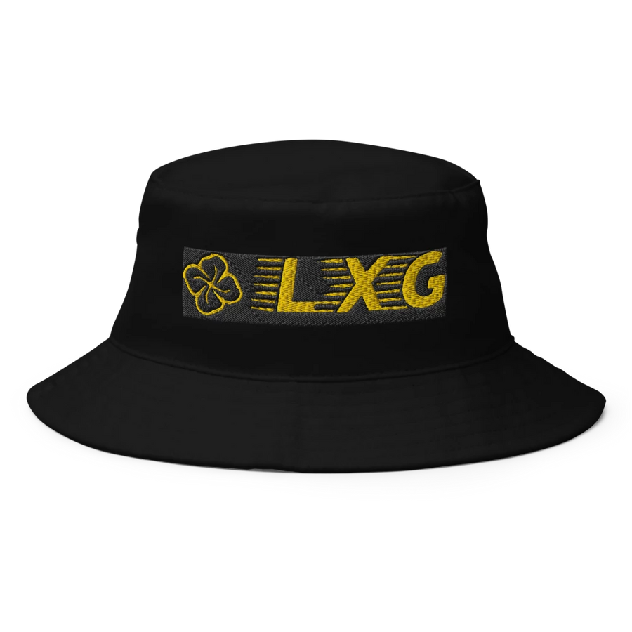 LXG AU Embroidered Bucket Hat — Blackout, gold LXG embroidery