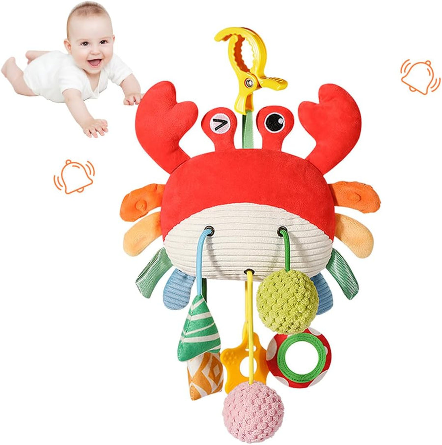Baby Activity Crab Hanging Toy | Soft Plush Sensory Toys with Rattle Textures, Stroller Toy for Car Seat and Crib, Early Educational Toys for Infant