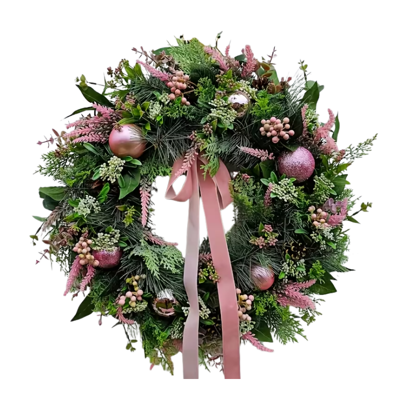 NNETM Pastel Pink & Green Christmas Door Wreath-0