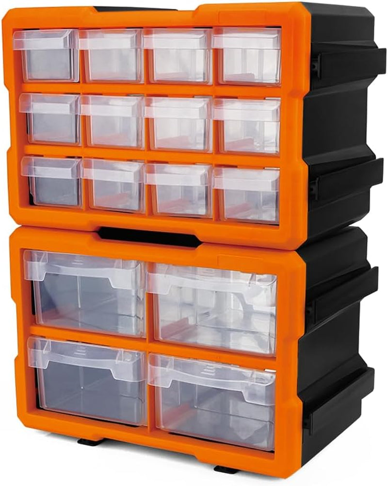 16-Drawer Parts Organizer Storage Cabinet with Wall-Mountable Design, Stackable and Interlocking, Stackable Parts Storage Drawer Box for Tools, Hardware, and Craft Supplies