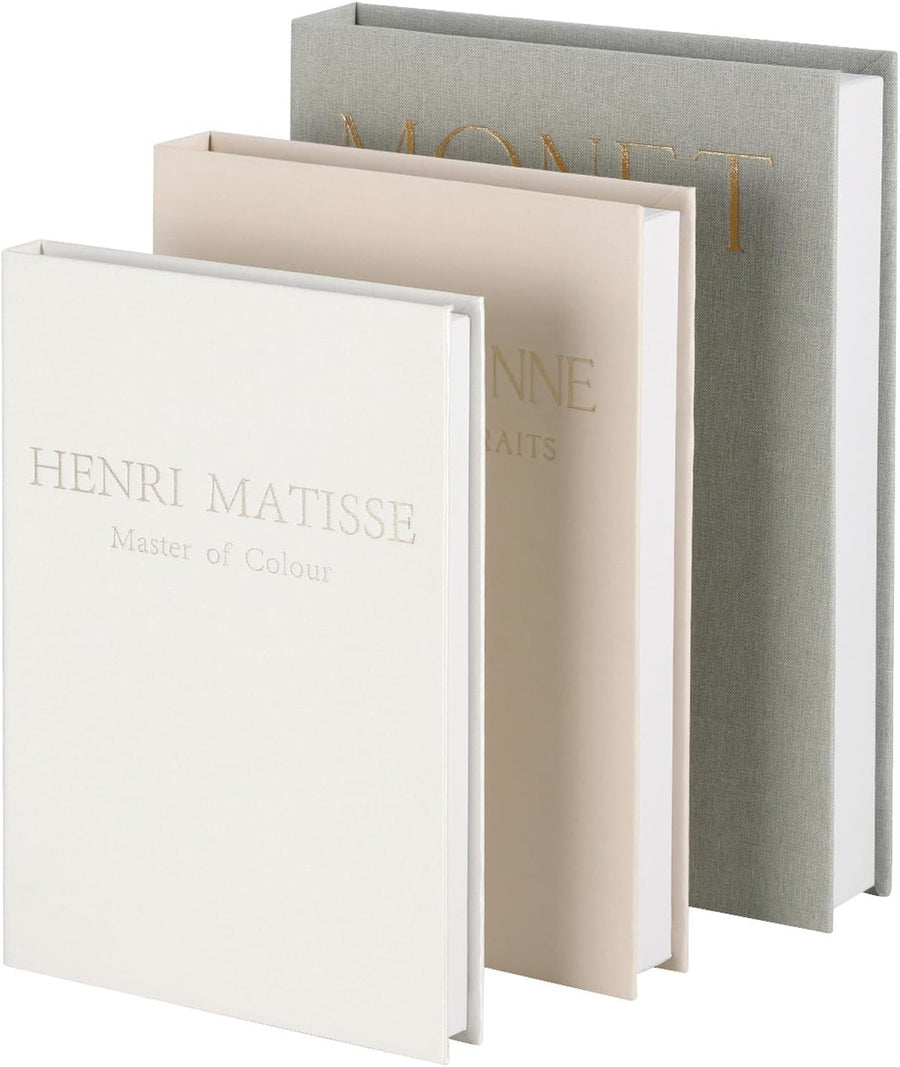Decorative Books Set of 3, Beautiful Linen Boxes Decor Coffee Table Bookshelf or Mantle, Aesthetic Fake Books for Modern Home Decoration, Storage Box (3 PCS)