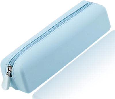 Cute Blue Silicone Makeup Brush Holder with Zipper – Soft, Portable Cosmetic Brush Case for Travel & Daily Use