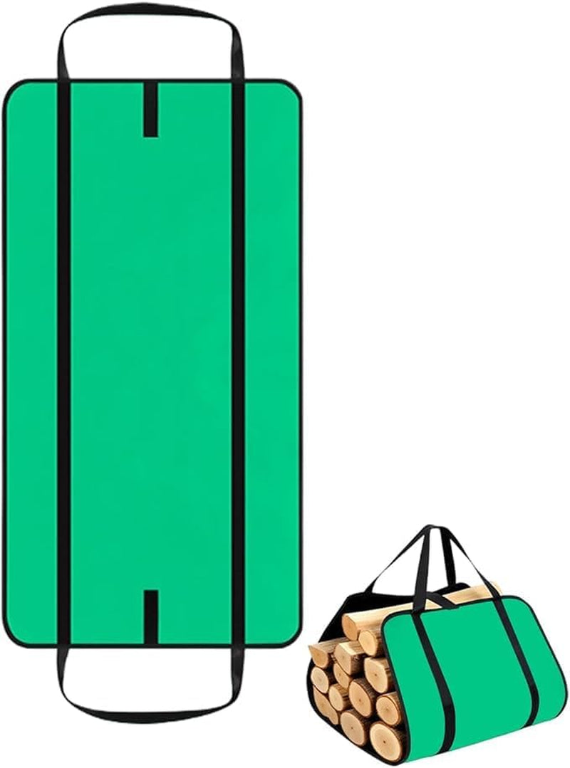Firewood Bags Wood Holder Tote Logs Transport Tote with Handle,For Fireplace Stove Firewood Woodstove Cabin Indoor Outdoor Camping Hay Hauling with Handles for Outdoor Camping (Green)