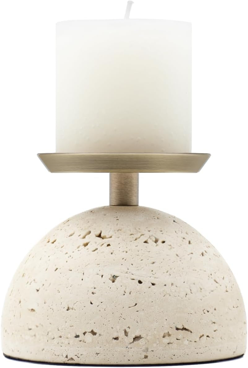 Marble Pillar Candle Holder, Travertine Home Decor Living Room