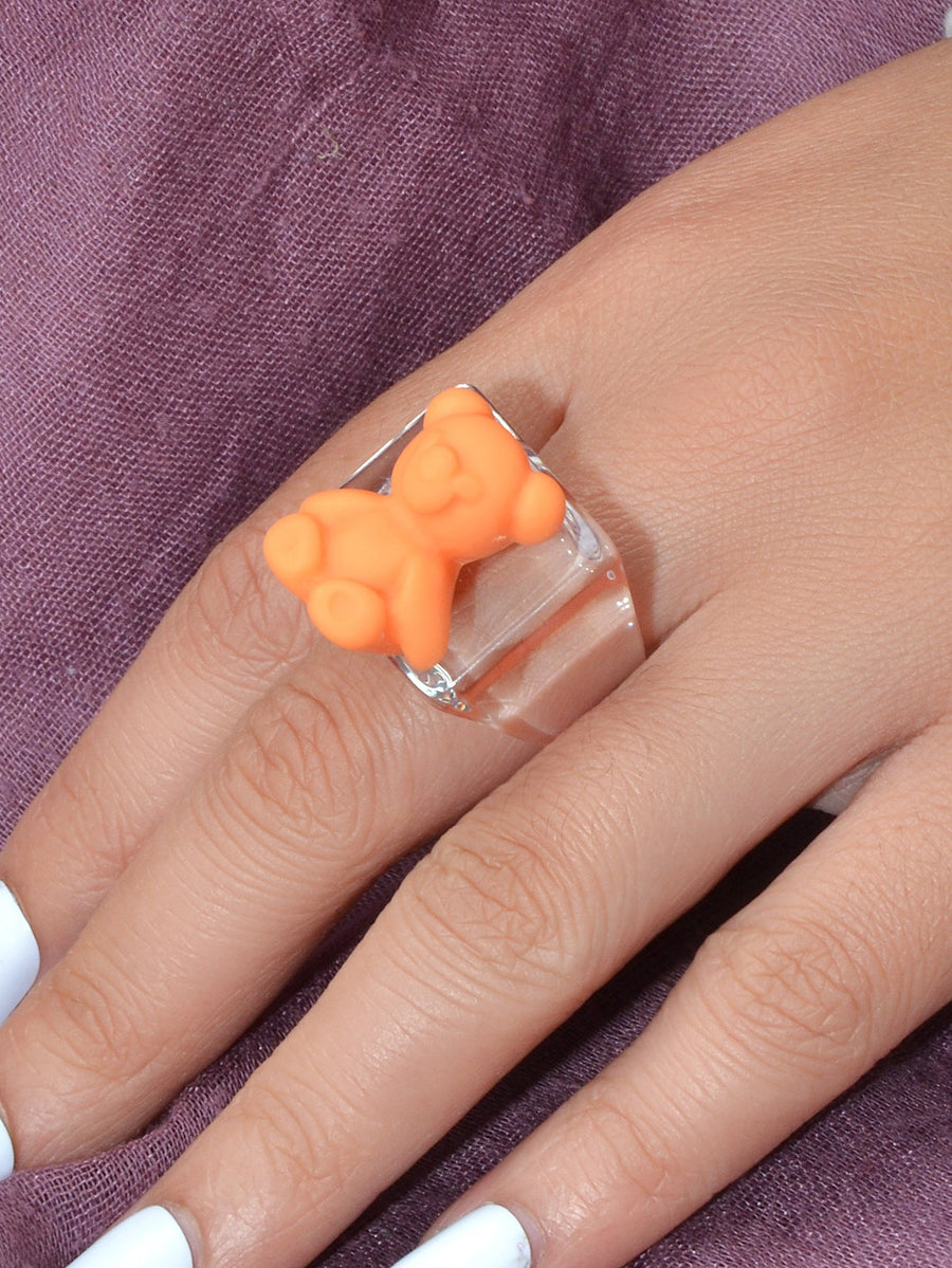 3D Cartoon Purple Orange Bear Plastic Transparent Chunky Trendy Finger Ring Gift-0