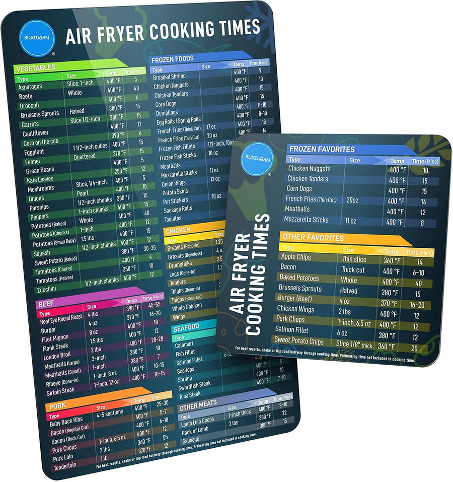 Air Fryer Magnetic Cheat Sheet Set, Accessories Cooking Guide Sheet, Airfryer Accessory Air Fryer Cookbook Magnet Sheet Quick Reference Guide for Cooking and Frying (Black)