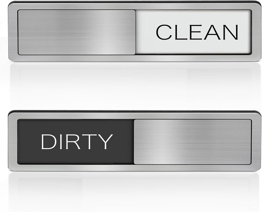Dishwasher Magnet Clean Dirty Sign Non-Scratching Strong Magnet or Adhesive Options Indicator Tells Whether Dishes Are Clean or Dirty (BLACK, 7"W X 2"L)