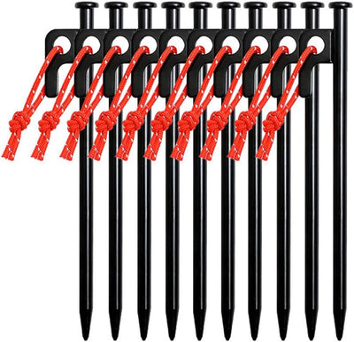 10 Pcs  Heavy Duty Tent Pegs 30Cm Forged Steel Camping Tent Stakes with Carrying Bag Windproof Fixing Nails with Hole and Rope for Outdoor Trip Hiking