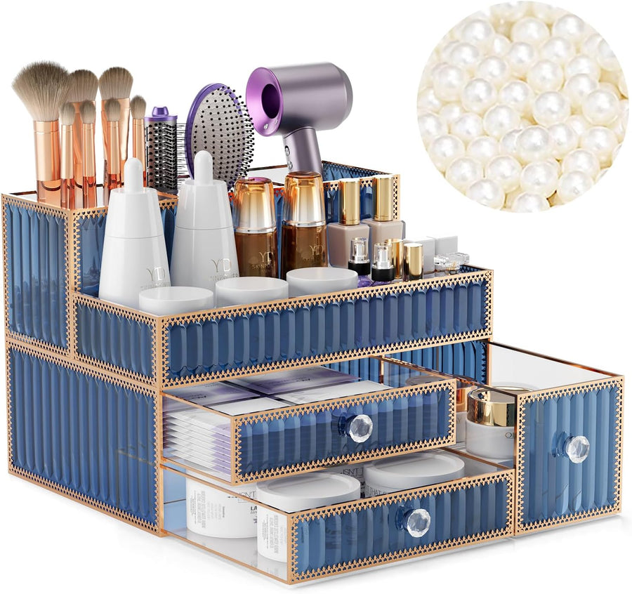 Youdepot Makeup Storage Organizer, Tempered Glass Vanity Makeup Organiser | Cosmetics, Skincare & Hair Tools, Brushes, Perfume, Bathroom Counter