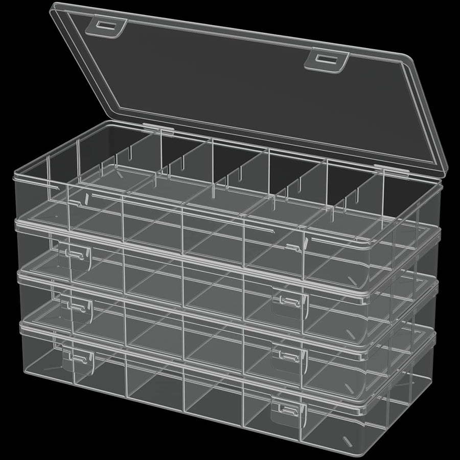 Clear Visible Plastic Storage Box Cosmetic Tools Storage Box Makeup Tools Fishing Tackle Accessory Box Organizer Jewelry Screws Hardware Accessories Organizer Box (4Pack)