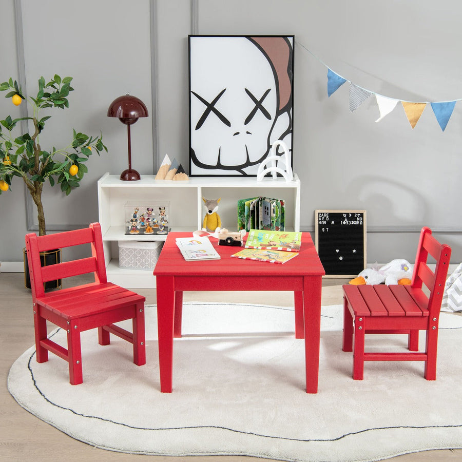 NNECW 3-Piece All-Weather Kids Table &amp; Chairs Set for Home &amp; Backyard-Red-0