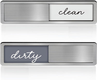 Dishwasher Magnet Clean Dirty Sign Non-Scratching Strong Magnet or Adhesive Options Indicator Tells Whether Dishes Are Clean or Dirty (Grey, 7" W X 1.6" L)