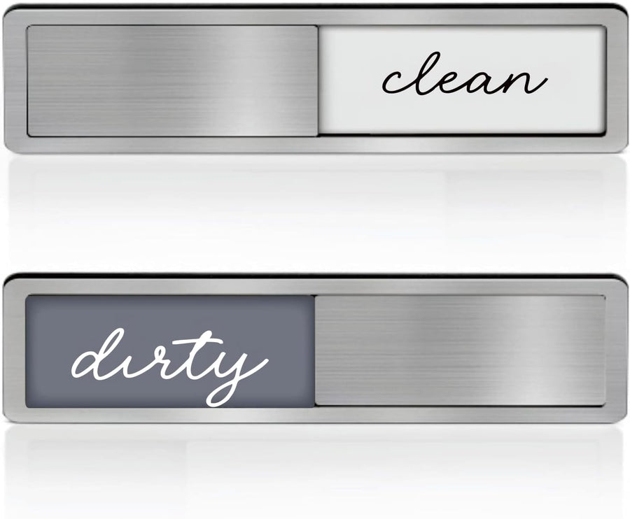 Dishwasher Magnet Clean Dirty Sign Non-Scratching Strong Magnet or Adhesive Options Indicator Tells Whether Dishes Are Clean or Dirty (Grey, 7" W X 1.6" L)