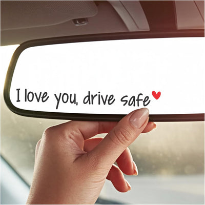 2X I Love You Drive Safe Mirror Sticker, Cute Car Accessories for Women, Car Decals for Women, Rear View Mirror Decal, Valentines Day Gifts for Her, Him, Daughter (I Love You, Drive Safe Black)