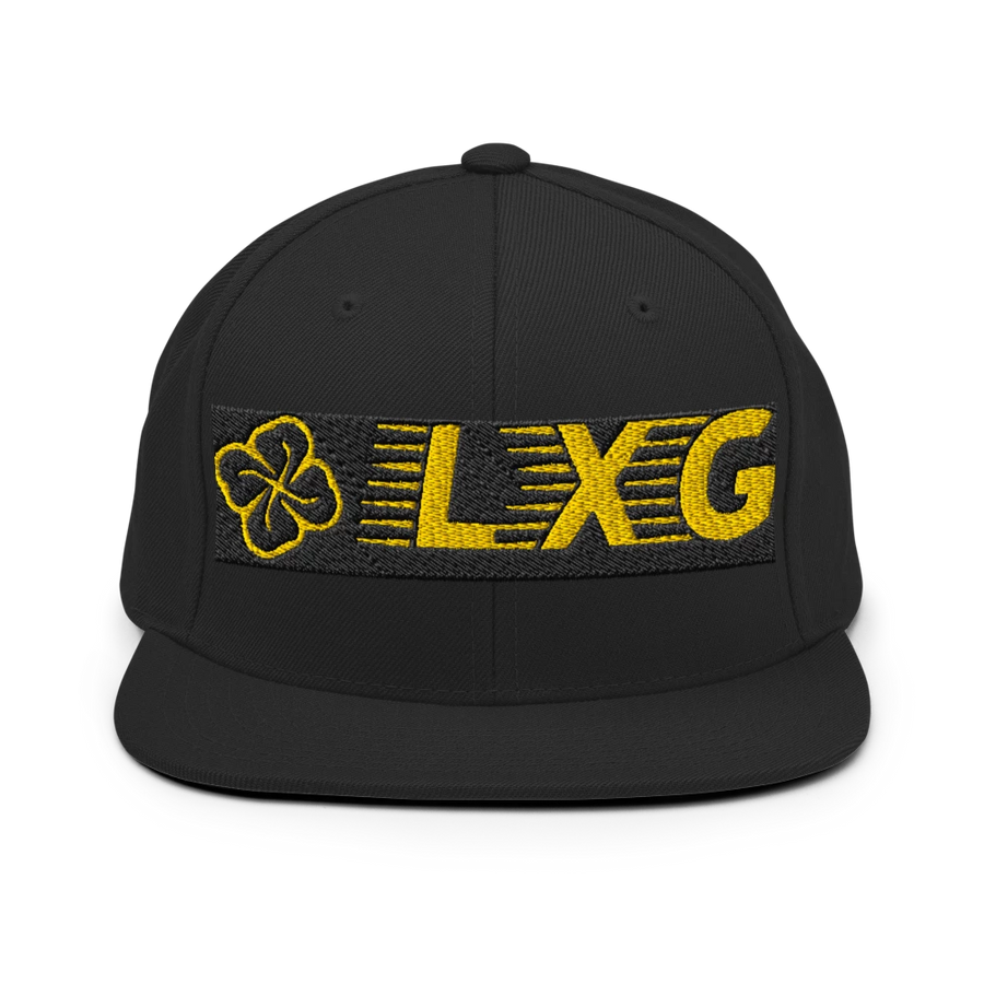 LXG AU Embroidered Snapback — Blackout, gold LXG embroidery