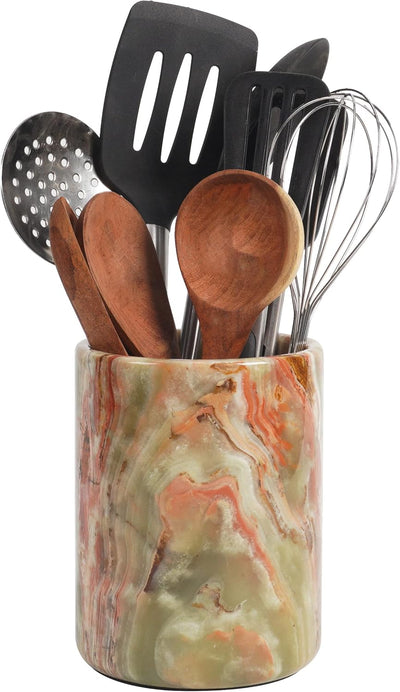 Marble Utensil Holder 6.5" Inches Green, Handmade Spoon Holder for Kitchen Counter, Ideal Kitchen Utensils Set Organizer, Farmhouse Kitchens Decor & Accessories, Cooking Utensil Storage