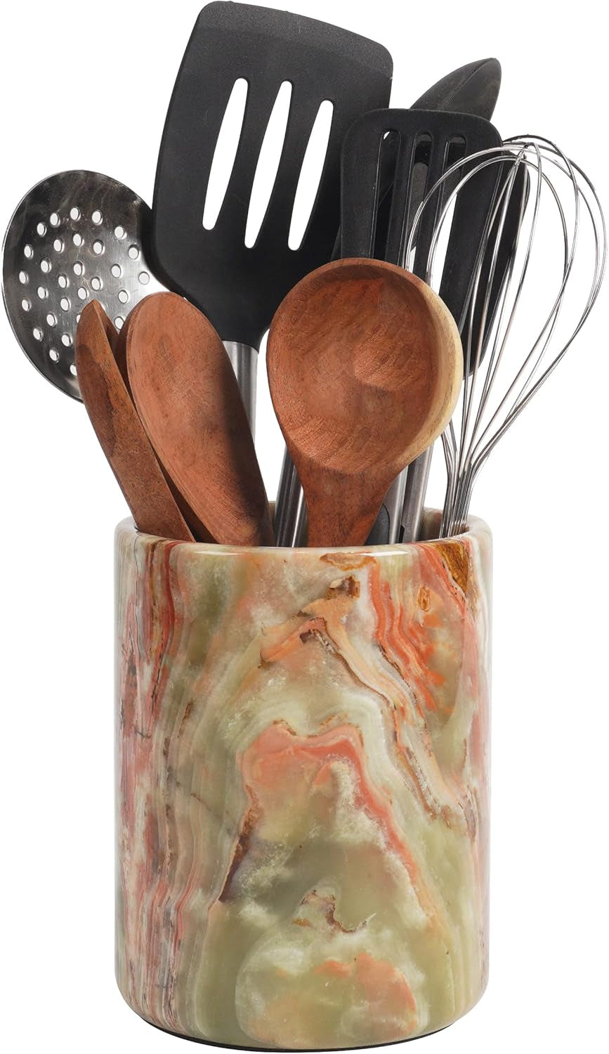 Marble Utensil Holder 6.5" Inches Green, Handmade Spoon Holder for Kitchen Counter, Ideal Kitchen Utensils Set Organizer, Farmhouse Kitchens Decor & Accessories, Cooking Utensil Storage