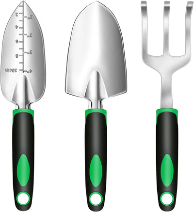 3 Pieces Garden Tool Set, Heavy Duty Gardening Tools Kit, Gardening Gifts for Women and Men,No-Rust,No-Bend