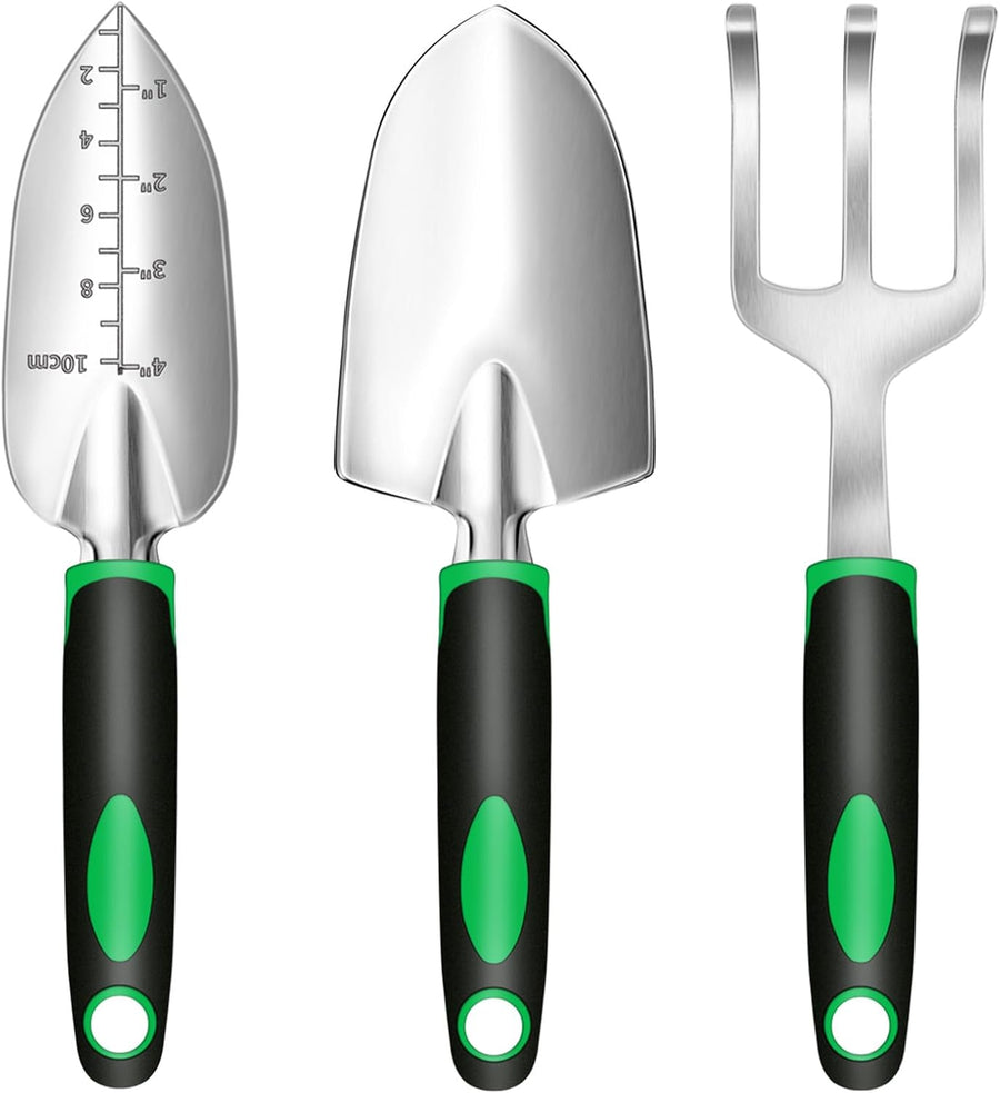 3 Pieces Garden Tool Set, Heavy Duty Gardening Tools Kit, Gardening Gifts for Women and Men,No-Rust,No-Bend