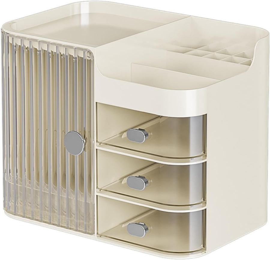 Makeup Organizers for Vanity, Perfume Organizer Display Case, Large Capacity Desk Organizers for Cosmetics with 3-Layer Drawers and Mirror, Cosmetics Display Case with Transparent Cover
