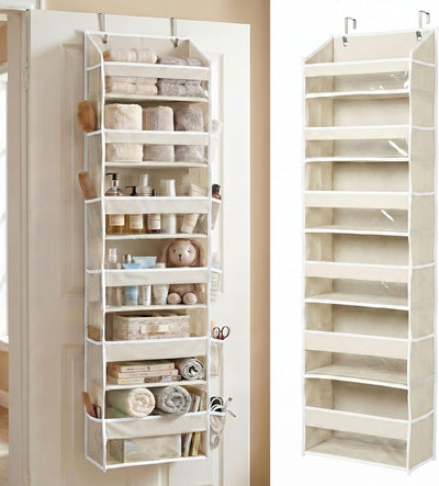 1 PC Heavy Duty over the Door Organizer 55X14X6.7, 6 Large Front & 12 Side Pockets, Hanging Storage Closet Door Organizer for Bedroom, Bathroom and Baby Nursery Storage (Ivory)