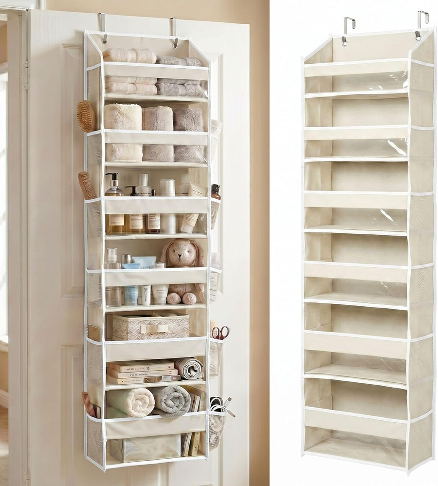 1 PC Heavy Duty over the Door Organizer 55X14X6.7, 6 Large Front & 12 Side Pockets, Hanging Storage Closet Door Organizer for Bedroom, Bathroom and Baby Nursery Storage (Ivory)
