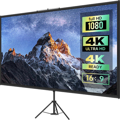 Tripod Projector Screen with Stand 80 Inch 16:9 4K HD Projection Screen Stand Wrinkle-Free Height Adjustable Portable Screen for Projector Indoor & Outdoor for Movie, Home Cinema, Gaming, Office