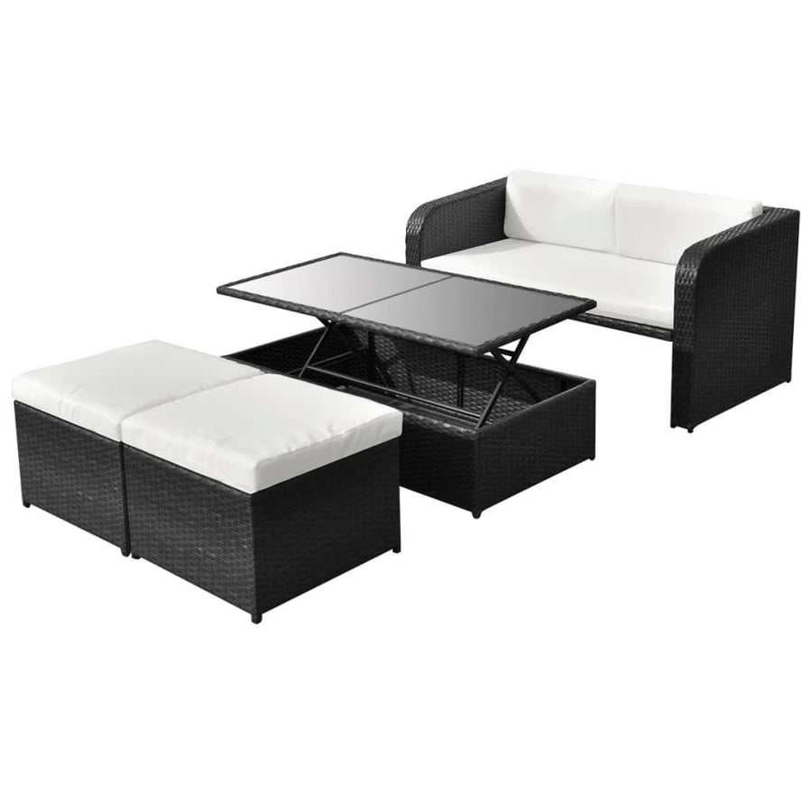 NNEVL 4 Piece Garden Lounge Set with Cushions Poly Rattan Black-0